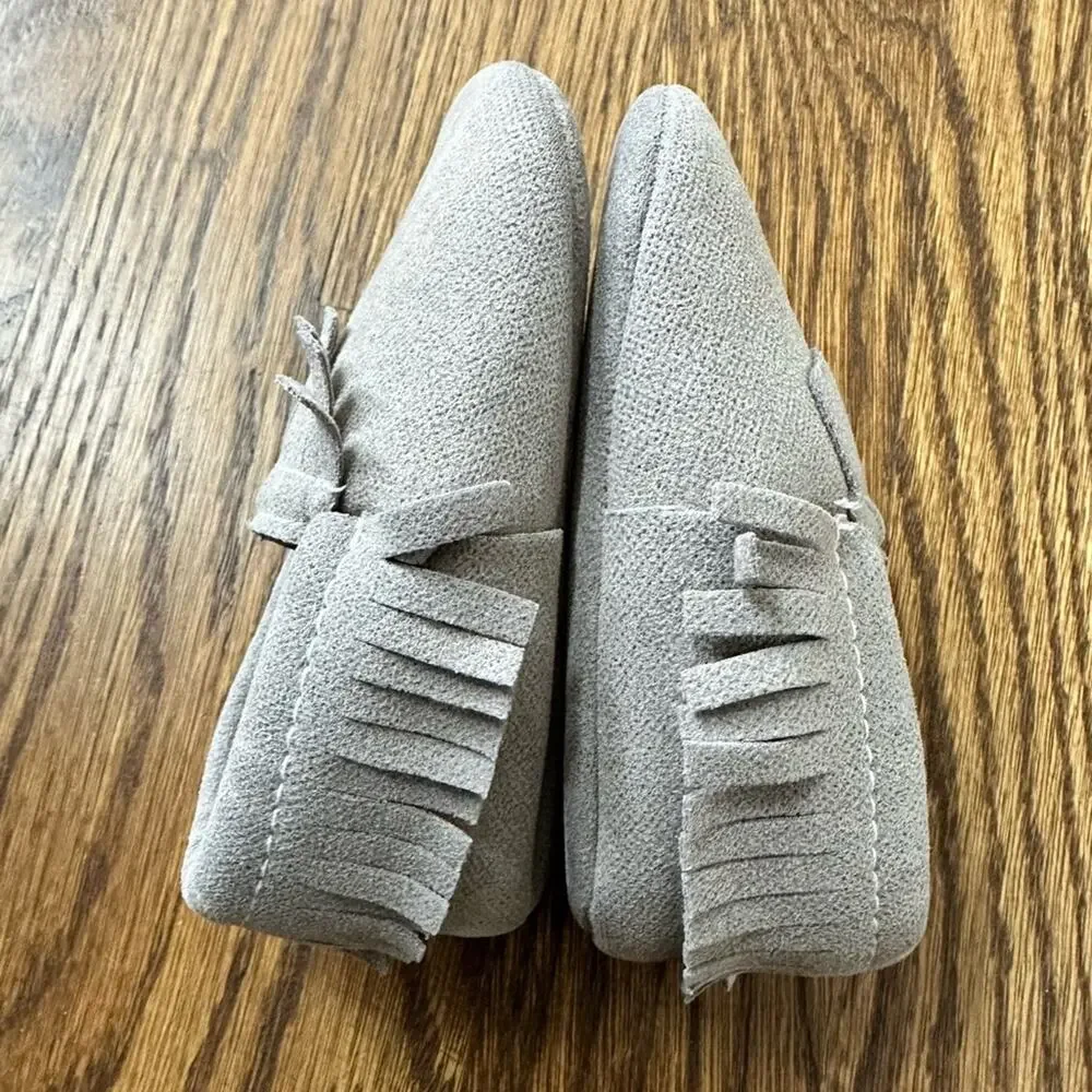 Baby moccasins grey, size 9-12M